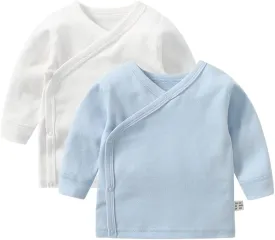 Baby Long Sleeve Side-snap Cotton Shirt Unisex Newborn Girls Boys Kimono Tee Shirts Top