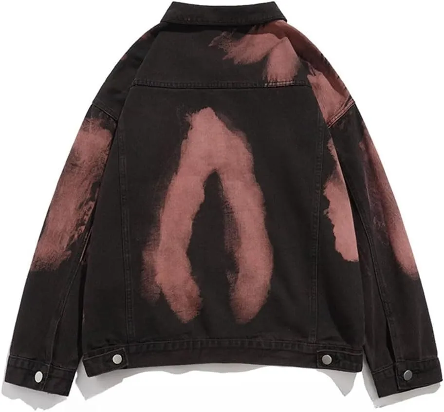 Bciopll Men's Distressed Vintage Tie-Dye Denim Jackets Hip Hop Casual Single Breasted Cowboy Coats