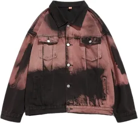 Bciopll Men's Distressed Vintage Tie-Dye Denim Jackets Hip Hop Casual Single Breasted Cowboy Coats