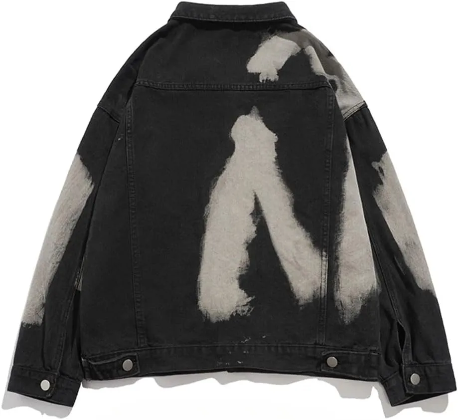 Bciopll Men's Distressed Vintage Tie-Dye Denim Jackets Hip Hop Casual Single Breasted Cowboy Coats