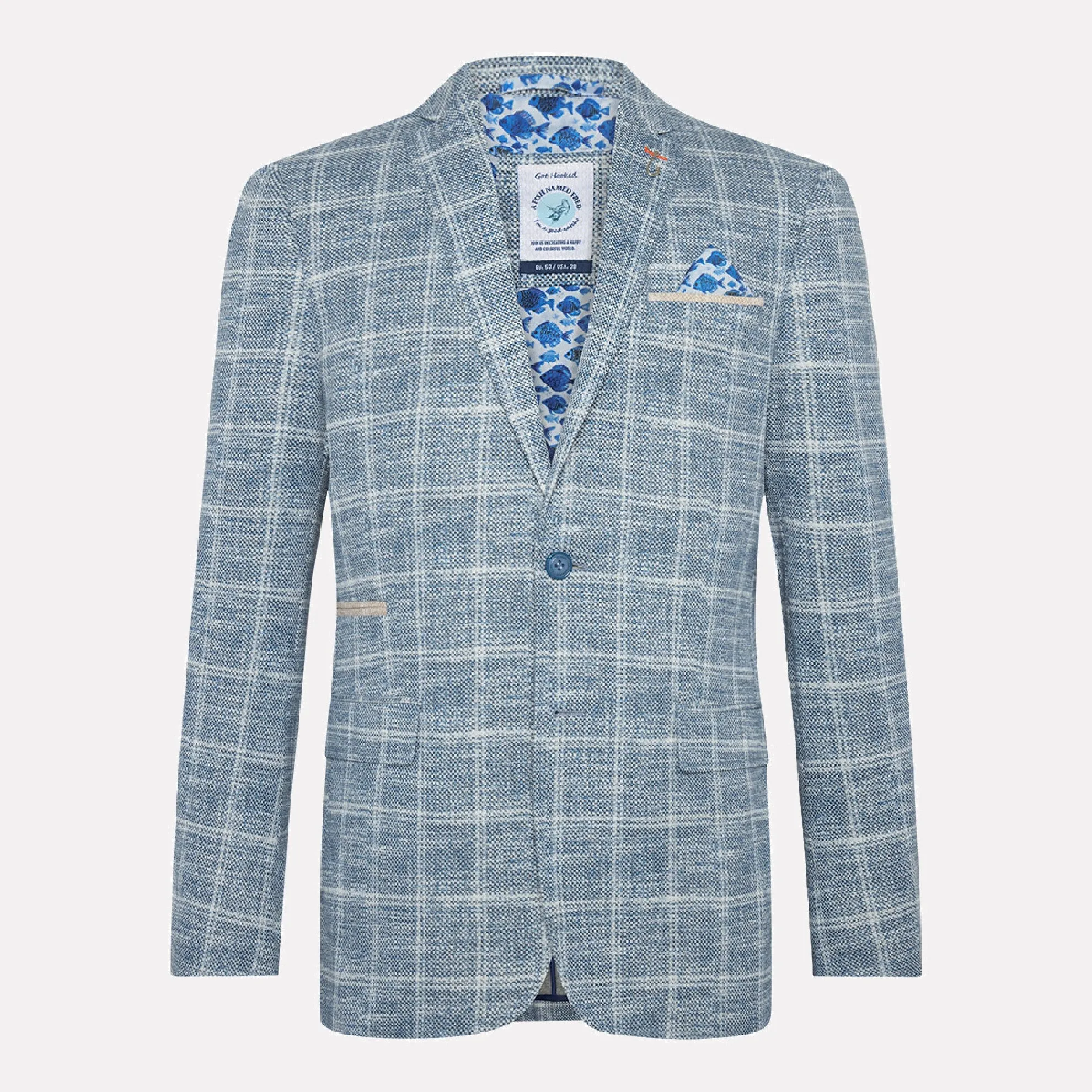 Blazer Travel Check Slim Fit Cotton Blend Jacket / Cobalt