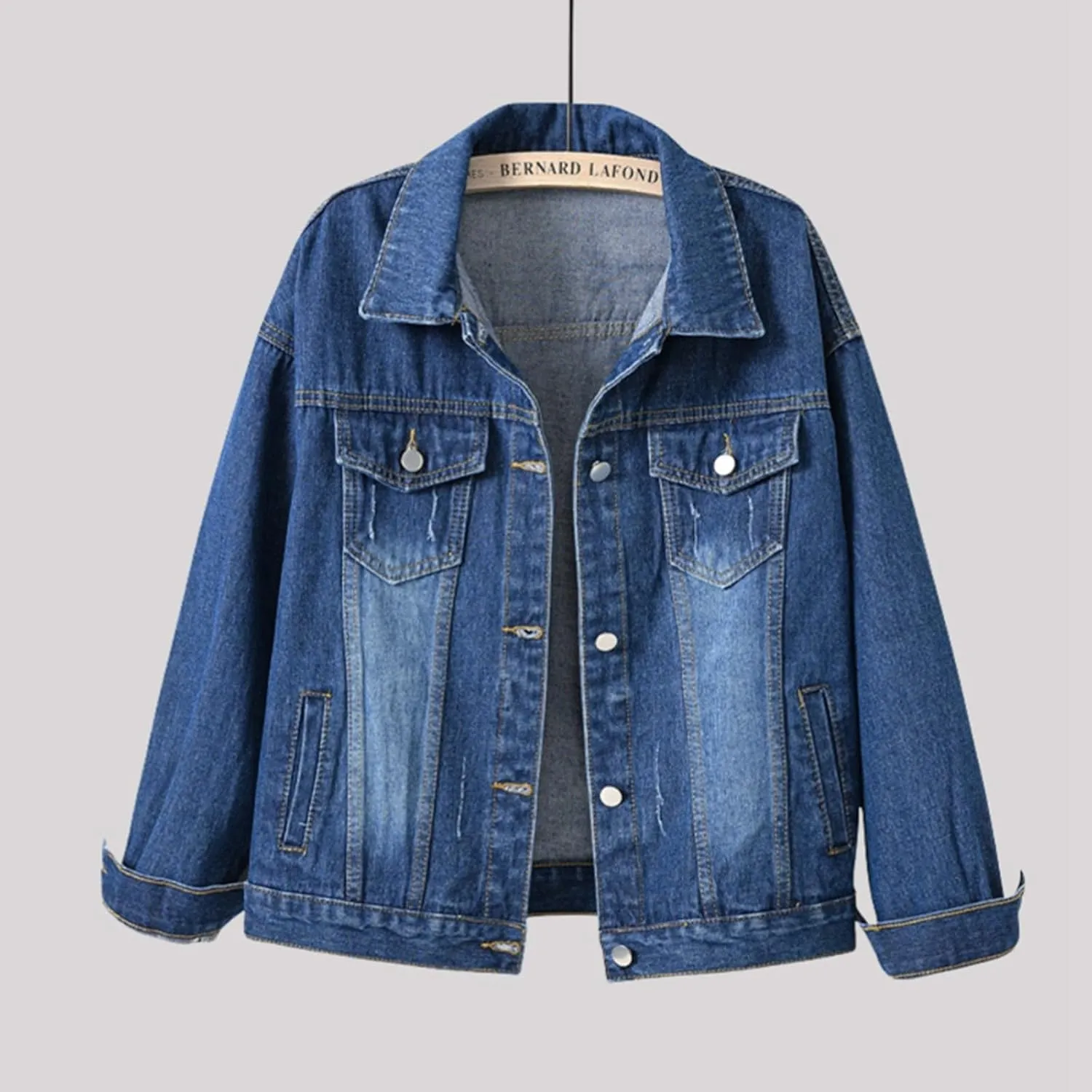 Bomber Jackets for Women Solid Button Down Jeans Denim Jackets Plus Size Trendy Casual Oversized Coat with Pockets