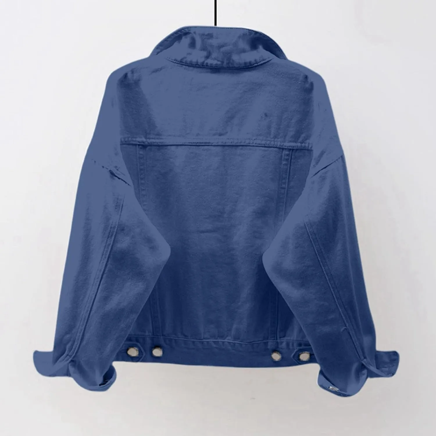 Bomber Jackets for Women Solid Button Down Jeans Denim Jackets Plus Size Trendy Casual Oversized Coat with Pockets