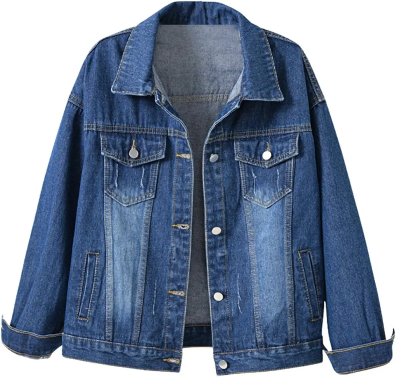 Bomber Jackets for Women Solid Button Down Jeans Denim Jackets Plus Size Trendy Casual Oversized Coat with Pockets
