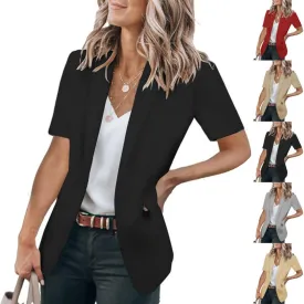 Casual Blazer for Women Short Sleeve Blazers Summer Dressy Office Jackets Lapel One Button Open Front Jacket Cardigan