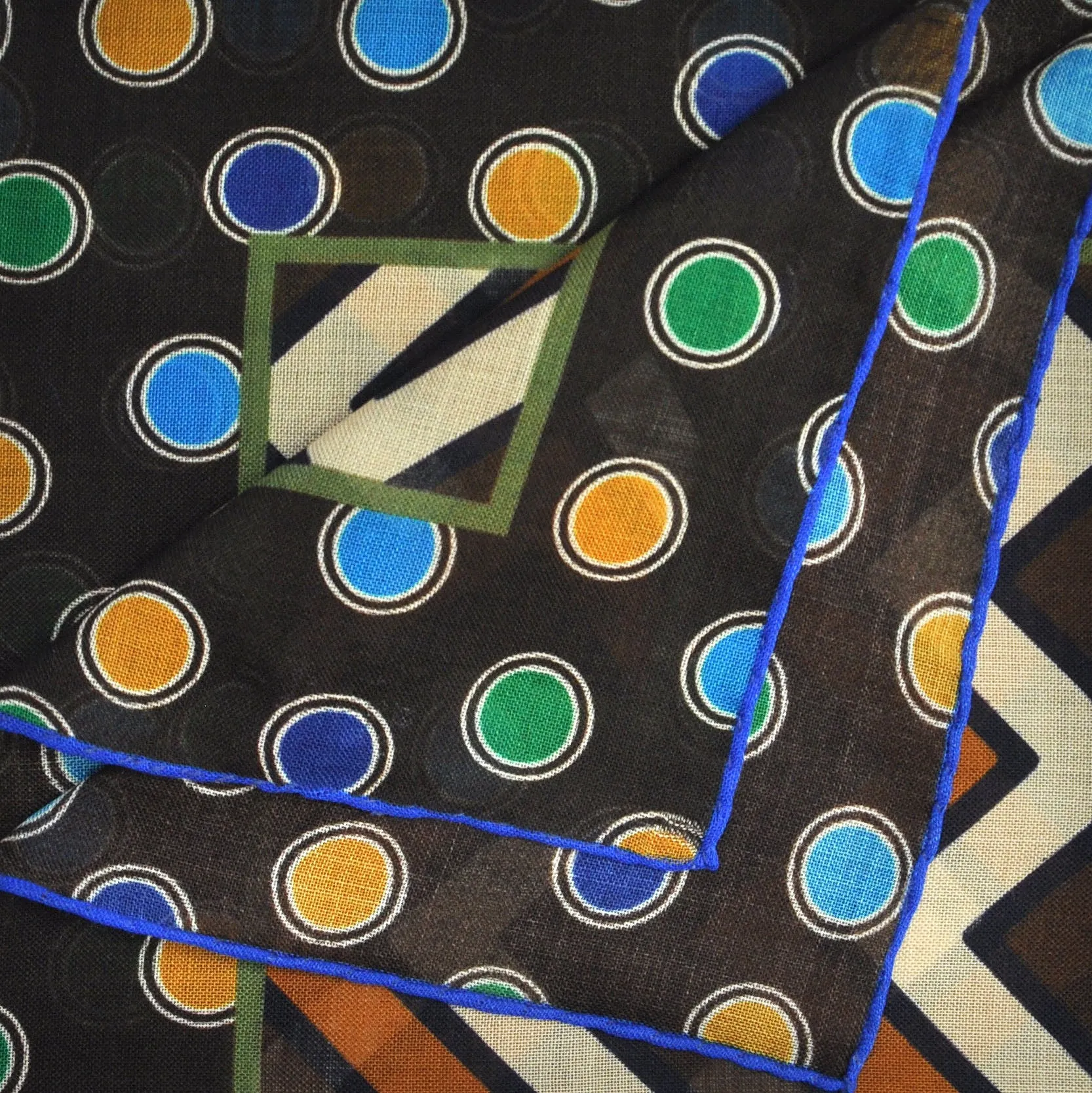 Chevrons & Spots Wool & Silk Pocket Square in Brown, Beige, Blue & Green