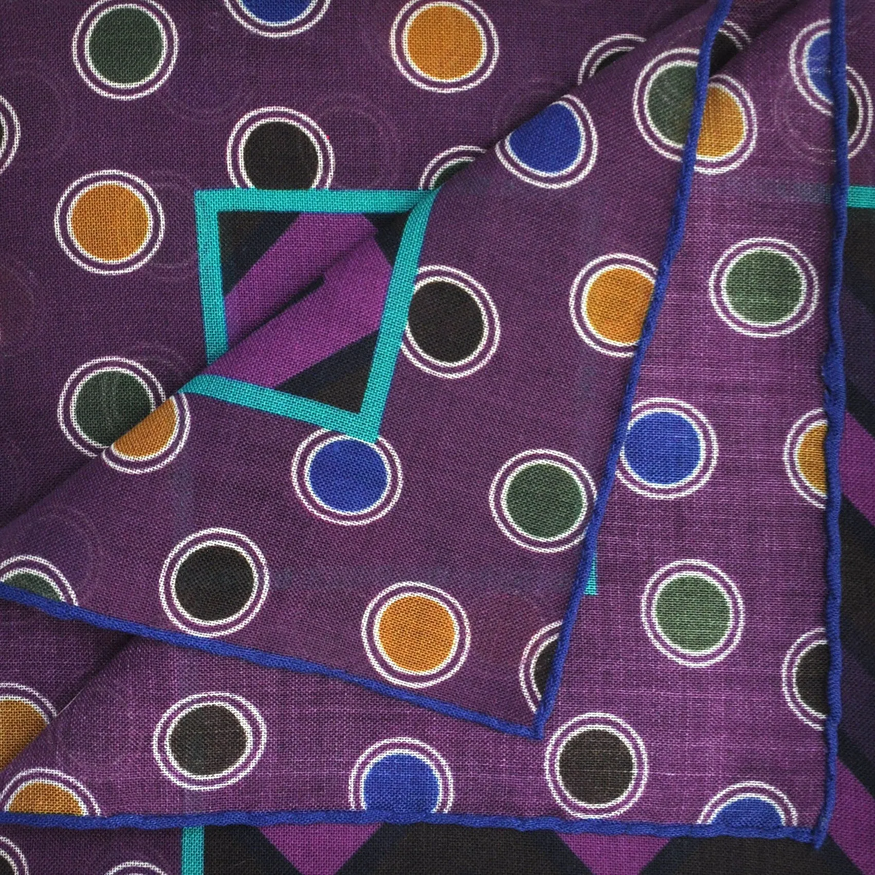 Chevrons & Spots Wool & Silk Pocket Square in Pink, Purple, Plum & Yellow
