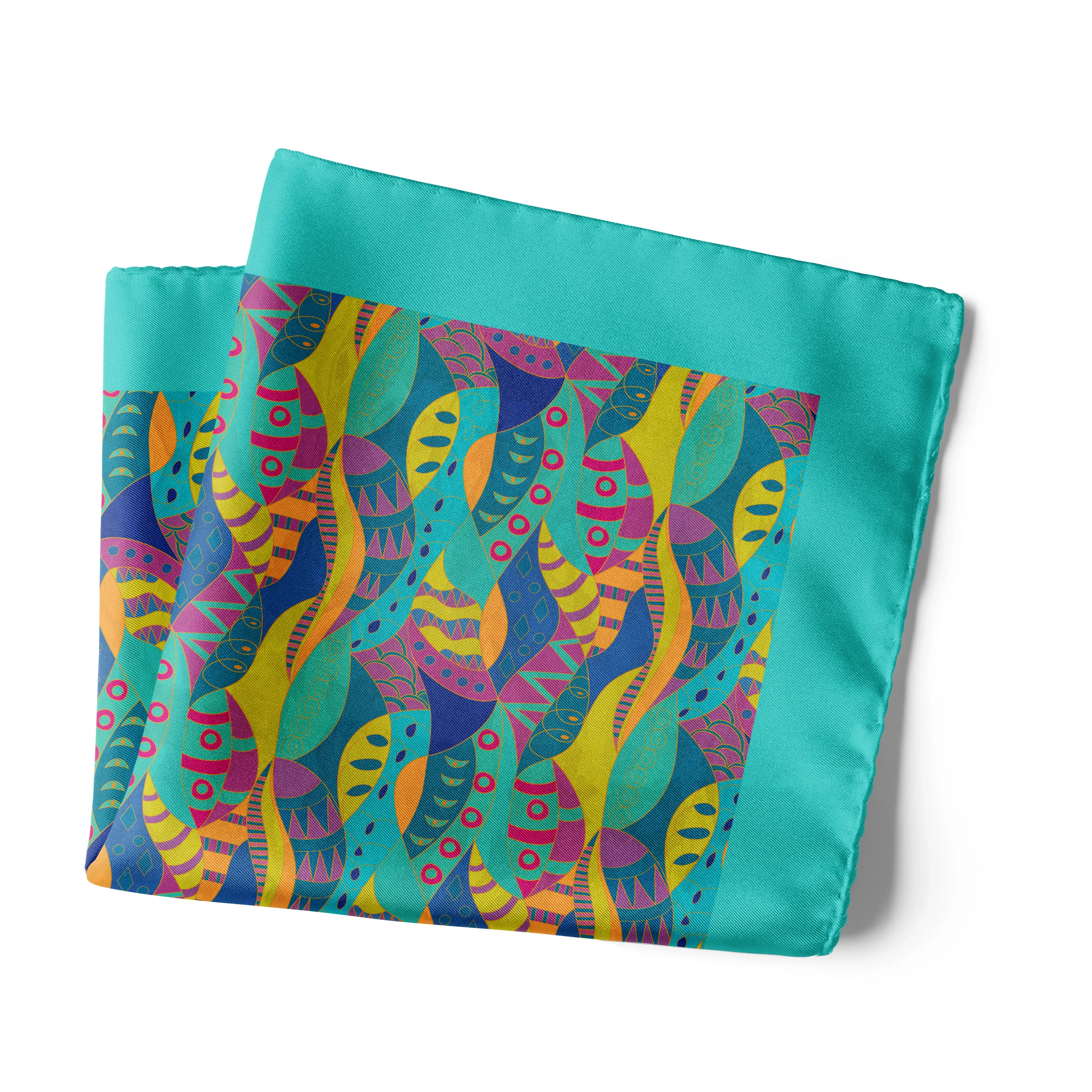 Chokore Turquoise & Orange Pocket Square - Marine line