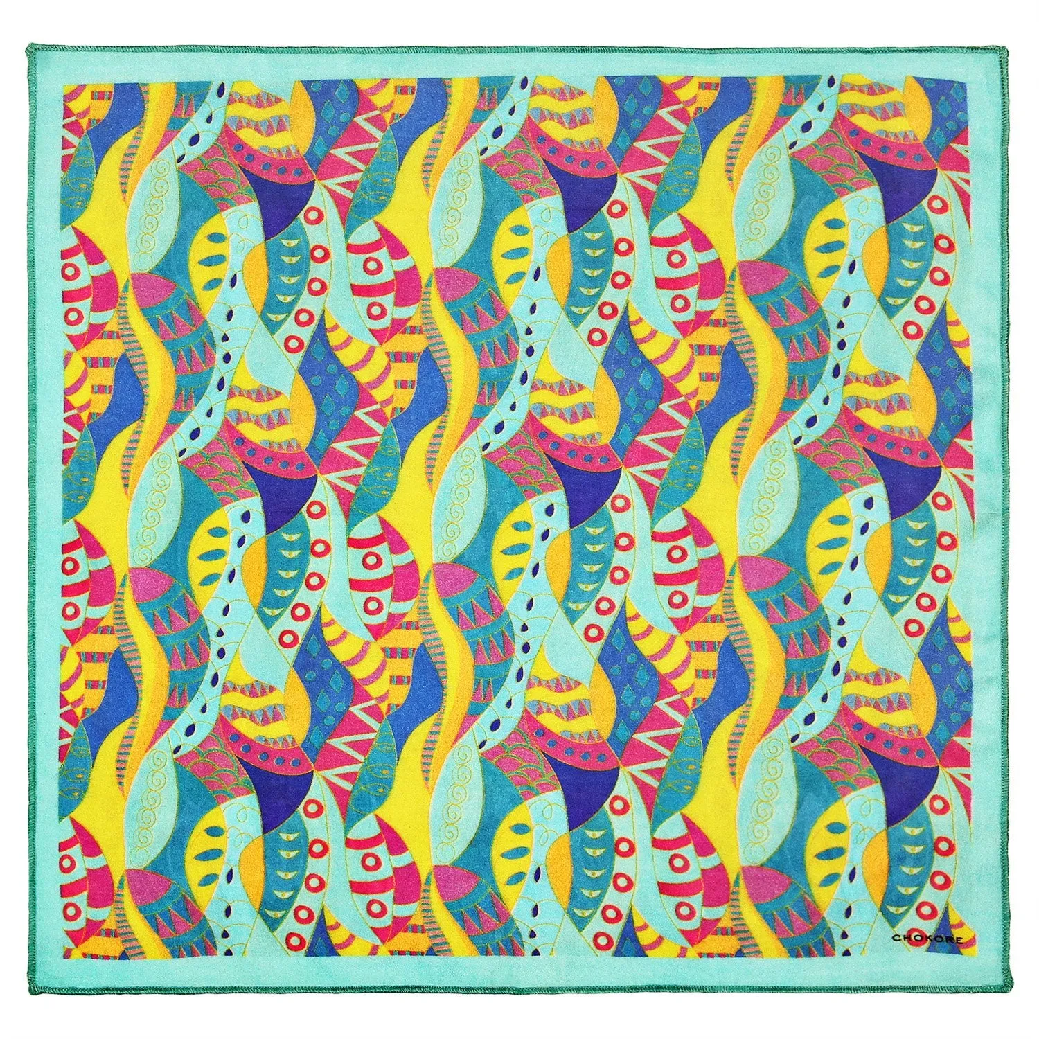 Chokore Turquoise & Orange Pocket Square - Marine line
