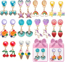 Clip On Earrings for Girls - 10/20 Pairs Kids Cute Toddler Party Favor, Stick On Jewelry Set for Little Girl Princess Play Ages 3-12