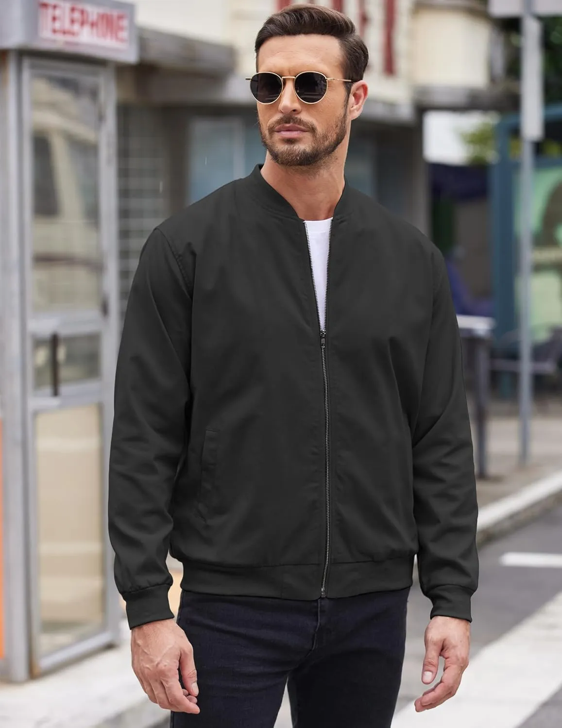 COOFANDY Men's Cotton Bomber Jacket Lightweight Flight Jackets Casual Softshell Varisty Jacket