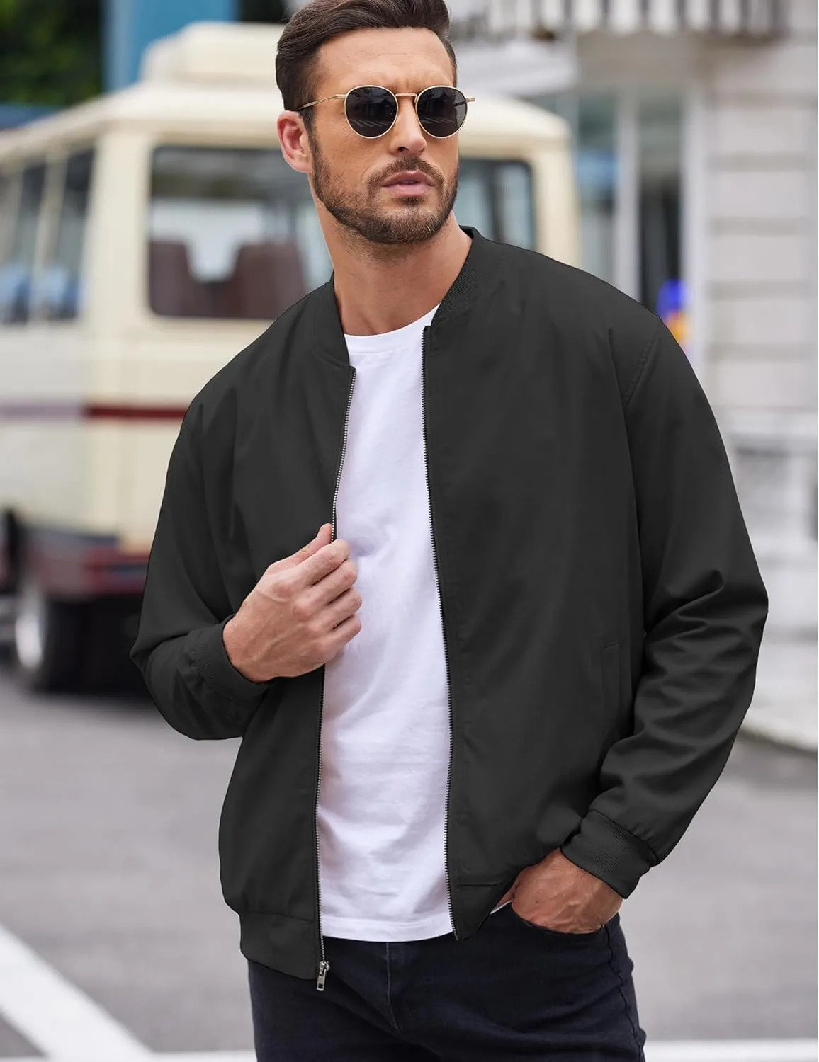 COOFANDY Men's Cotton Bomber Jacket Lightweight Flight Jackets Casual Softshell Varisty Jacket