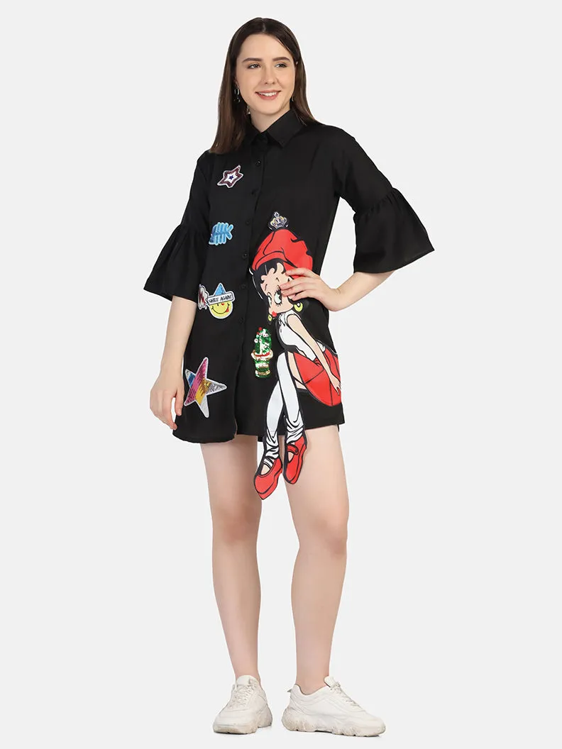 Crepe Printed Women Long Shirt-2962-2963