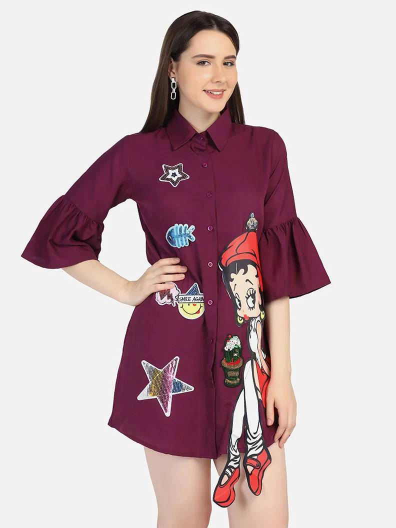Crepe Printed Women Long Shirt-2962-2963