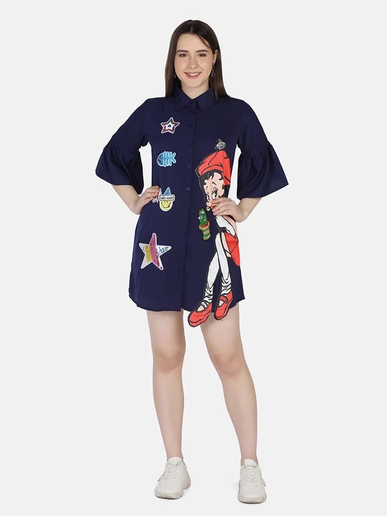 Crepe Printed Women Long Shirt-2962-2963