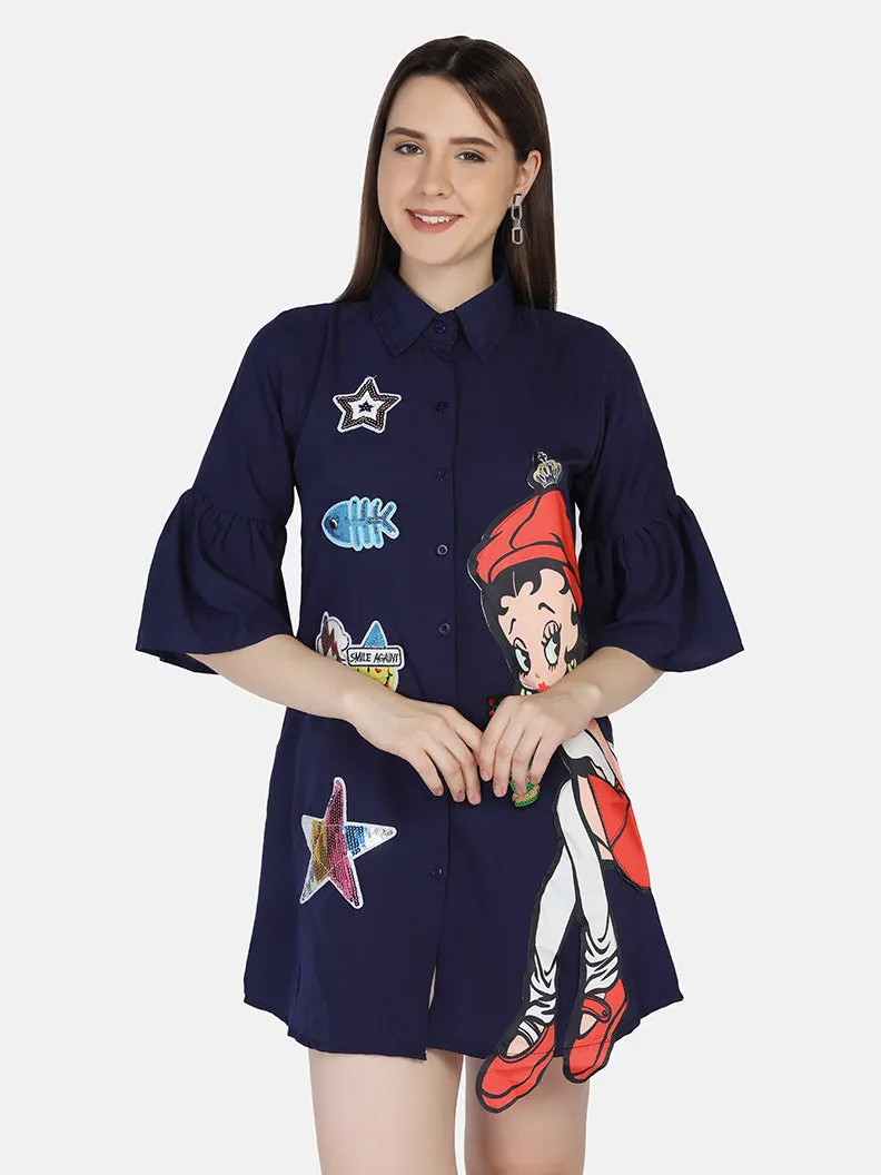 Crepe Printed Women Long Shirt-2962-2963