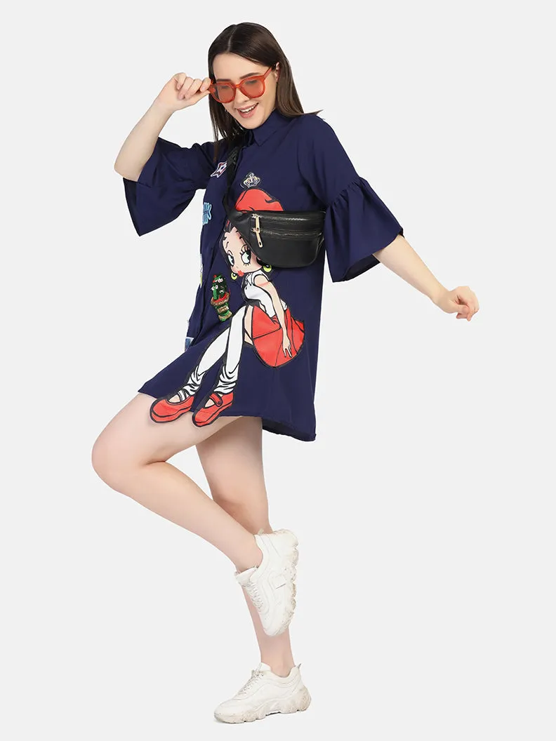 Crepe Printed Women Long Shirt-2962-2963