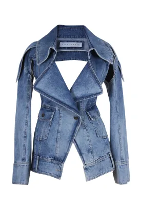 Deconstructed washed denim jacket