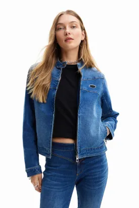 Desigual Ross Blue Denim Slim Biker Jacket 24SWED44