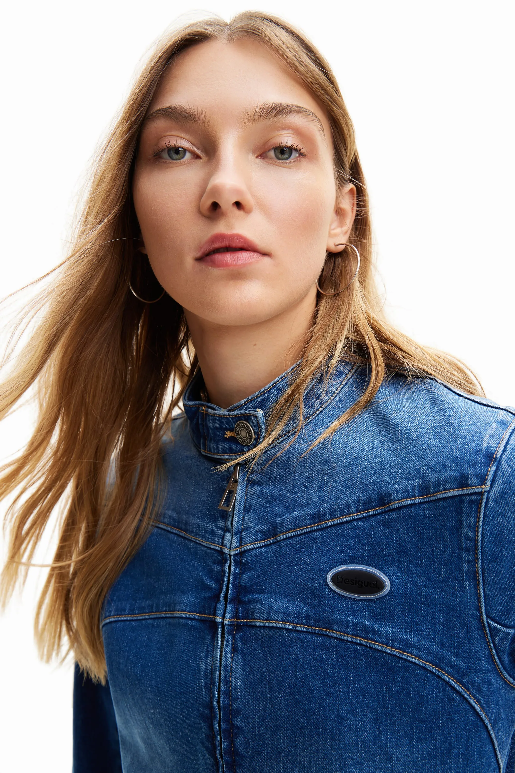 Desigual Ross Blue Denim Slim Biker Jacket 24SWED44