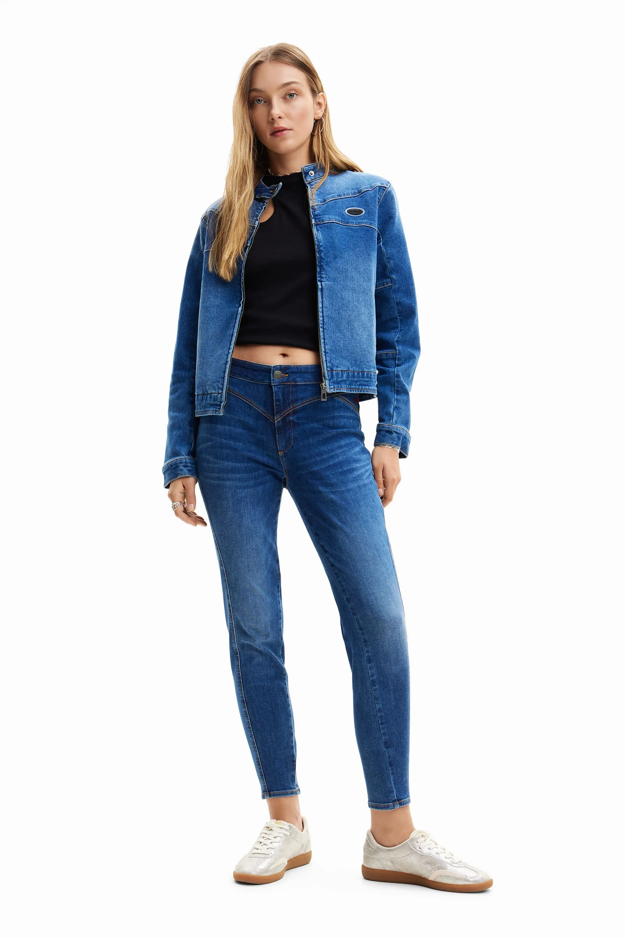 Desigual Ross Blue Denim Slim Biker Jacket 24SWED44