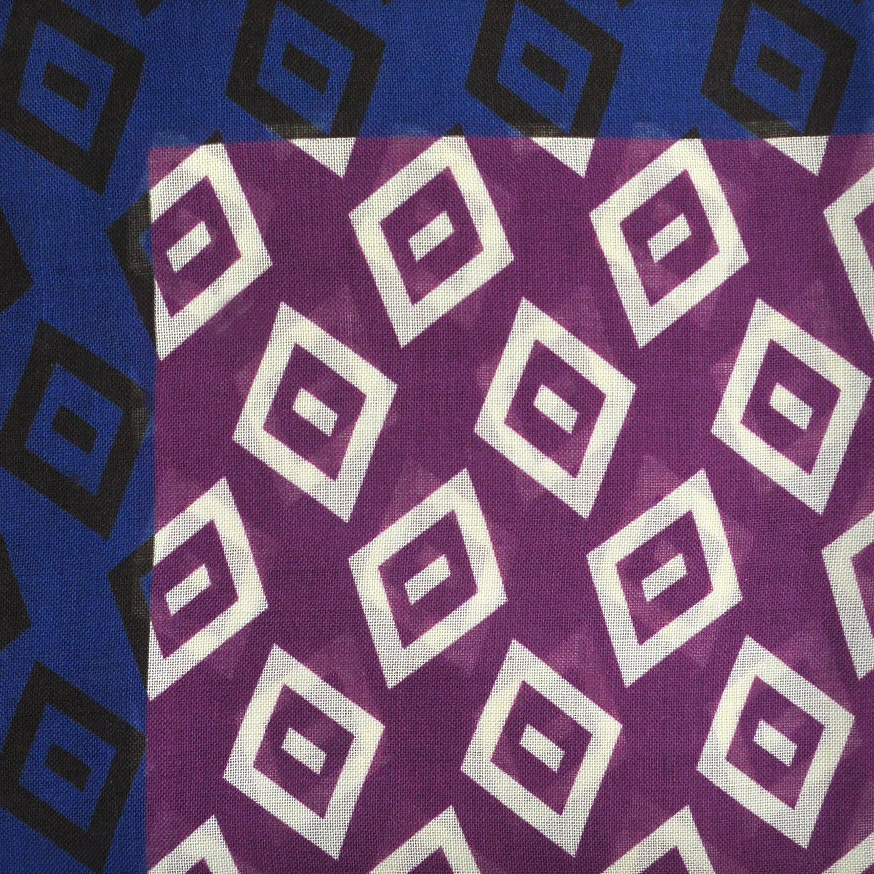 Diamonds.. (or Wonky Squares) Wool & Silk Pocket Square in Plum & Blue