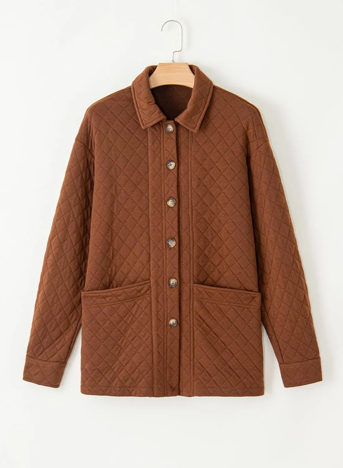 Dokotoo Casual Quilted Jackets for Women Button Down Collared Long Sleeve Shirts Spring Jackets with Pockets 2025