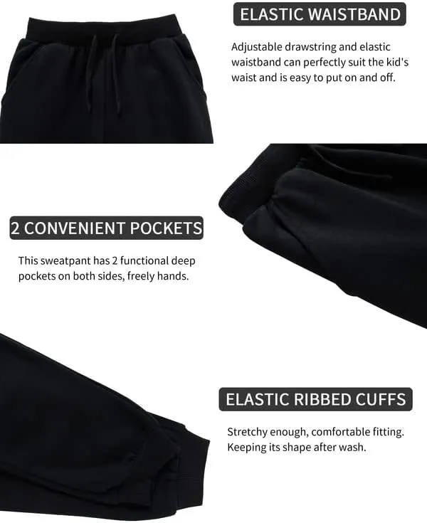 DOTDOG Kids Unisex Soft Brushed Fleece Pull-on Jogger Sweatpants Basic Casual Pants for Boys or Girls (3-12 Years)