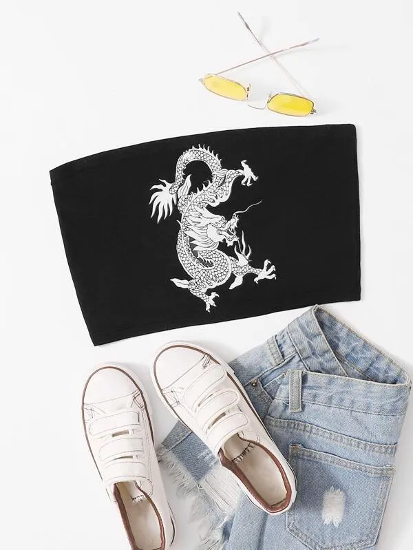 Dragon Print Crop Tube Top