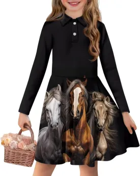 Dress for Girl 3-14T Fall Long Sleeve Clothes A Line Swing Twirly Skater Tunic Dresses Kids Back to School Outfits