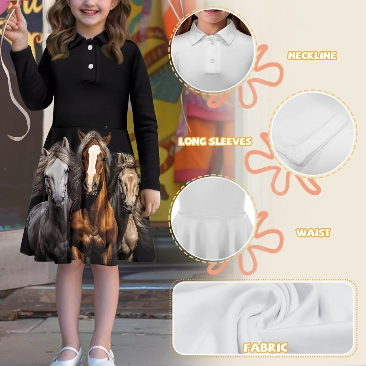 Dress for Girl 3-14T Fall Long Sleeve Clothes A Line Swing Twirly Skater Tunic Dresses Kids Back to School Outfits