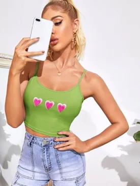 Embroidered Heart Slim Crop Cami Top