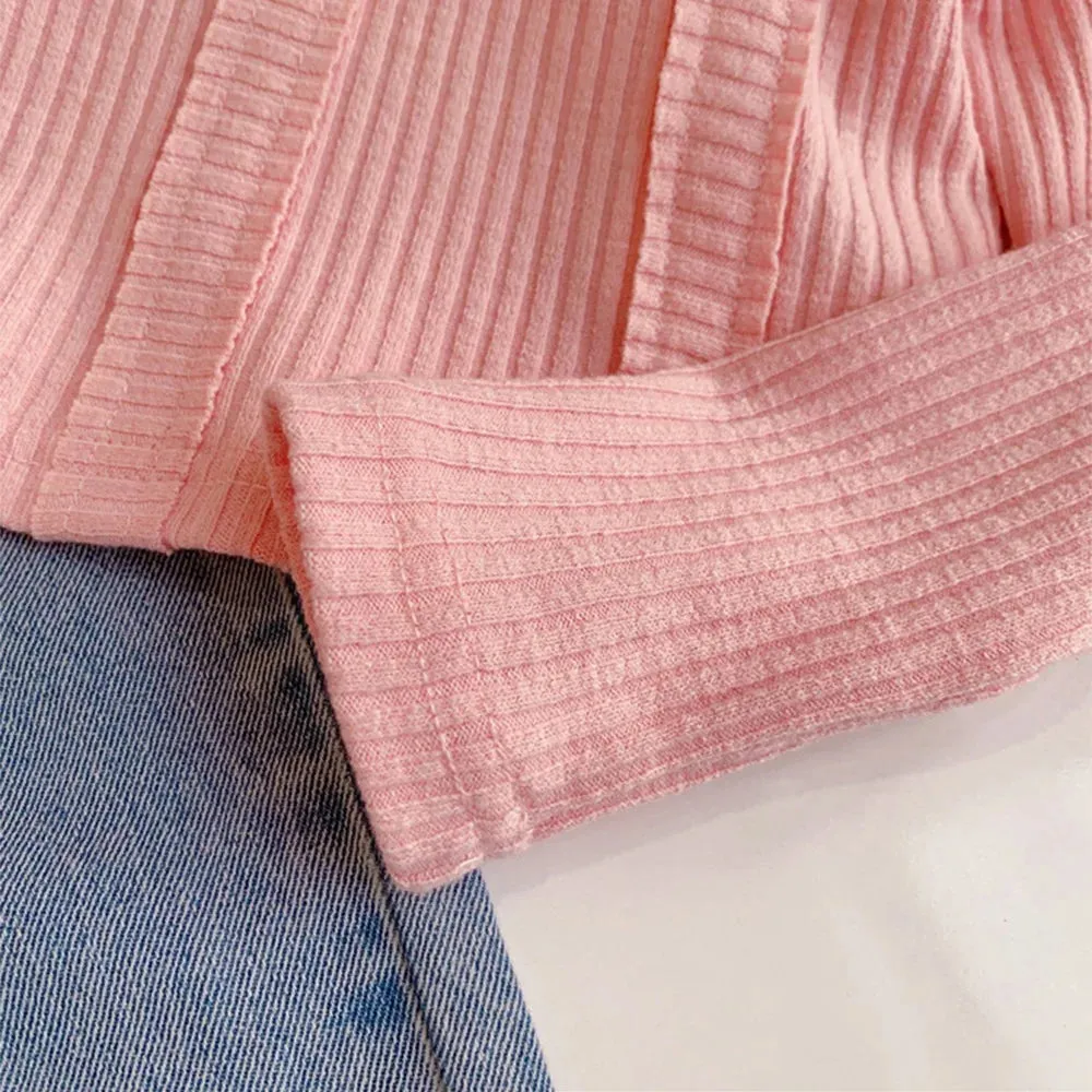 Fall Girls Clothing Set Solid Color Long Sleeve Top Letter Print Wide Leg Jeans 2Pcs For 4-12Y Kids Fashion Outfit