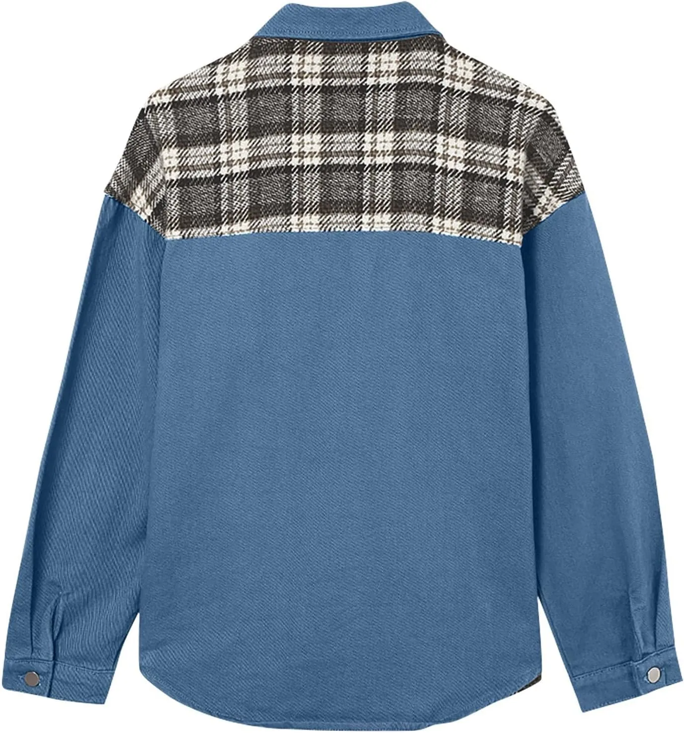 Fall Outfits for Women 2024 Oversized Plaid Denim Jacket Long Sleeve Button Down Shacket Jean Jacket with Pockets