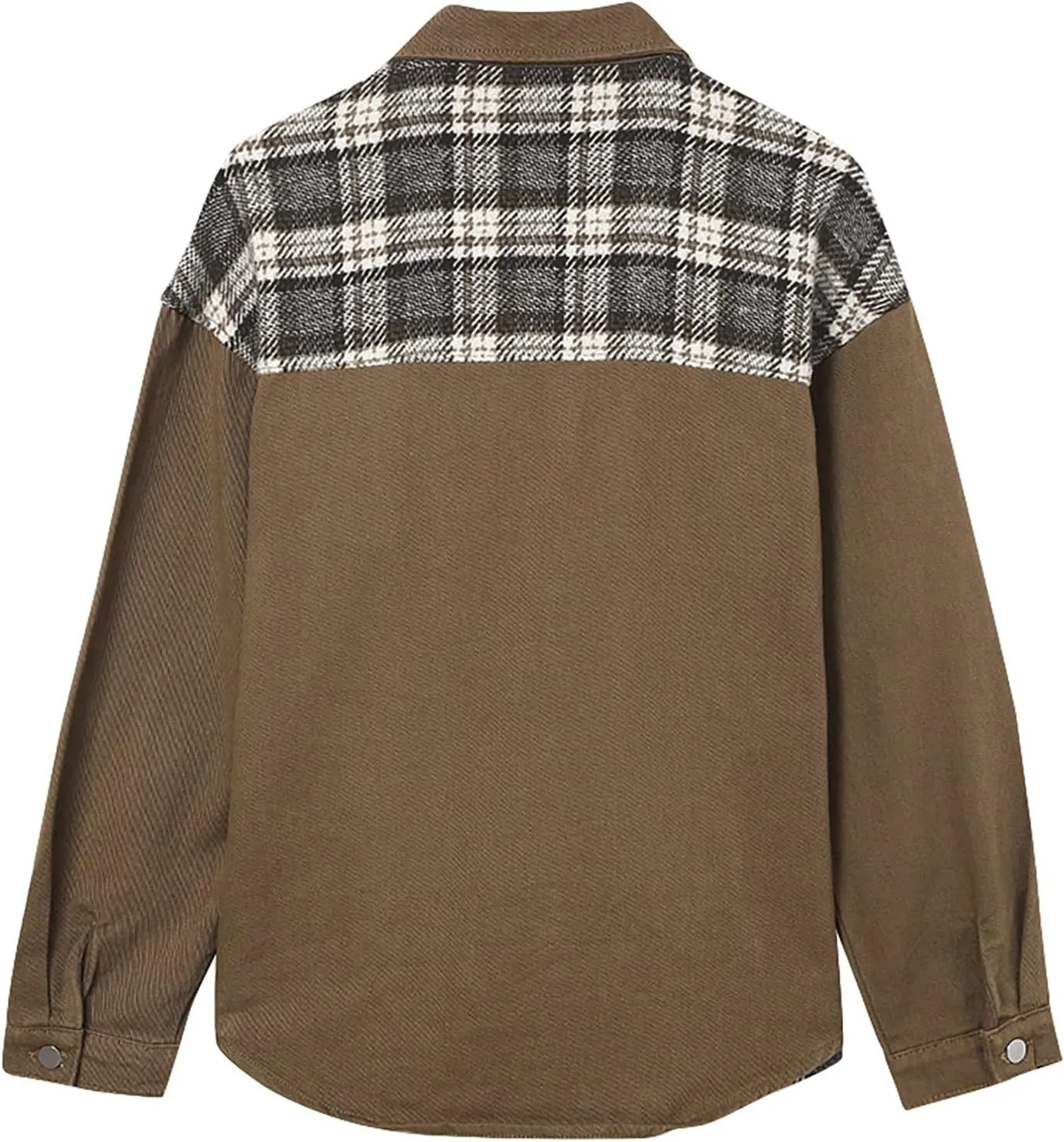 Fall Outfits for Women 2024 Oversized Plaid Denim Jacket Long Sleeve Button Down Shacket Jean Jacket with Pockets