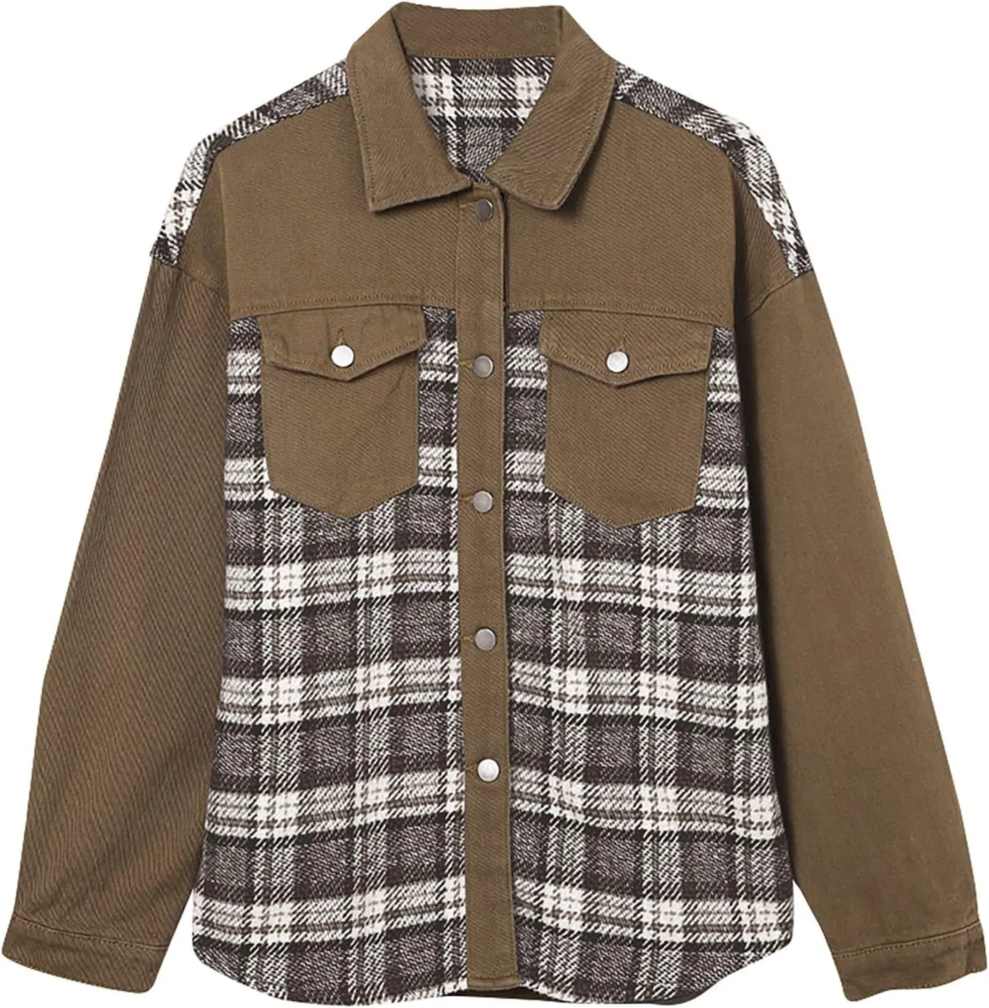Fall Outfits for Women 2024 Oversized Plaid Denim Jacket Long Sleeve Button Down Shacket Jean Jacket with Pockets
