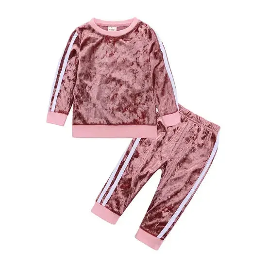 Fashion Kids Clothes Girl Outfit Set Gold Velvet Long Sleeve Tops Pants 2 PCS Spring & Fall Children Clothing 1-4 Years