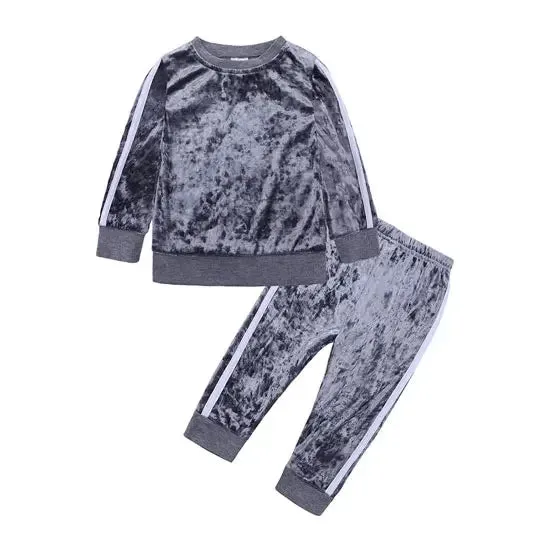 Fashion Kids Clothes Girl Outfit Set Gold Velvet Long Sleeve Tops Pants 2 PCS Spring & Fall Children Clothing 1-4 Years