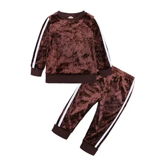 Fashion Kids Clothes Girl Outfit Set Gold Velvet Long Sleeve Tops Pants 2 PCS Spring & Fall Children Clothing 1-4 Years