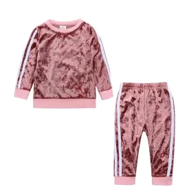 Fashion Kids Clothes Girl Outfit Set Gold Velvet Long Sleeve Tops Pants 2 PCS Spring & Fall Children Clothing 1-4 Years