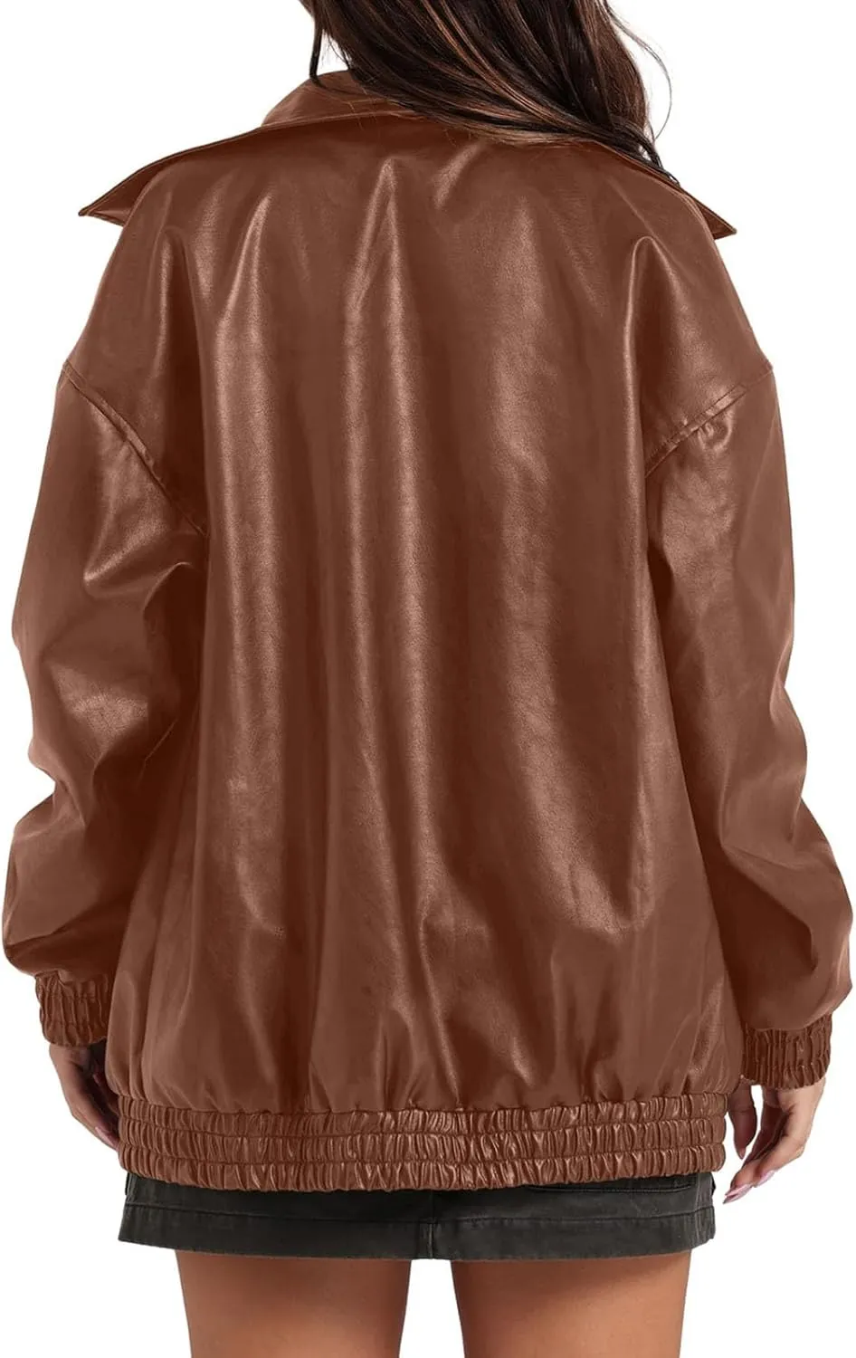 Faux Leather Jacket for Women Lapel Oversized Motorcycle Jacket Zip Up Bomber Coats Winter Fashion 2024 Fall Outfits