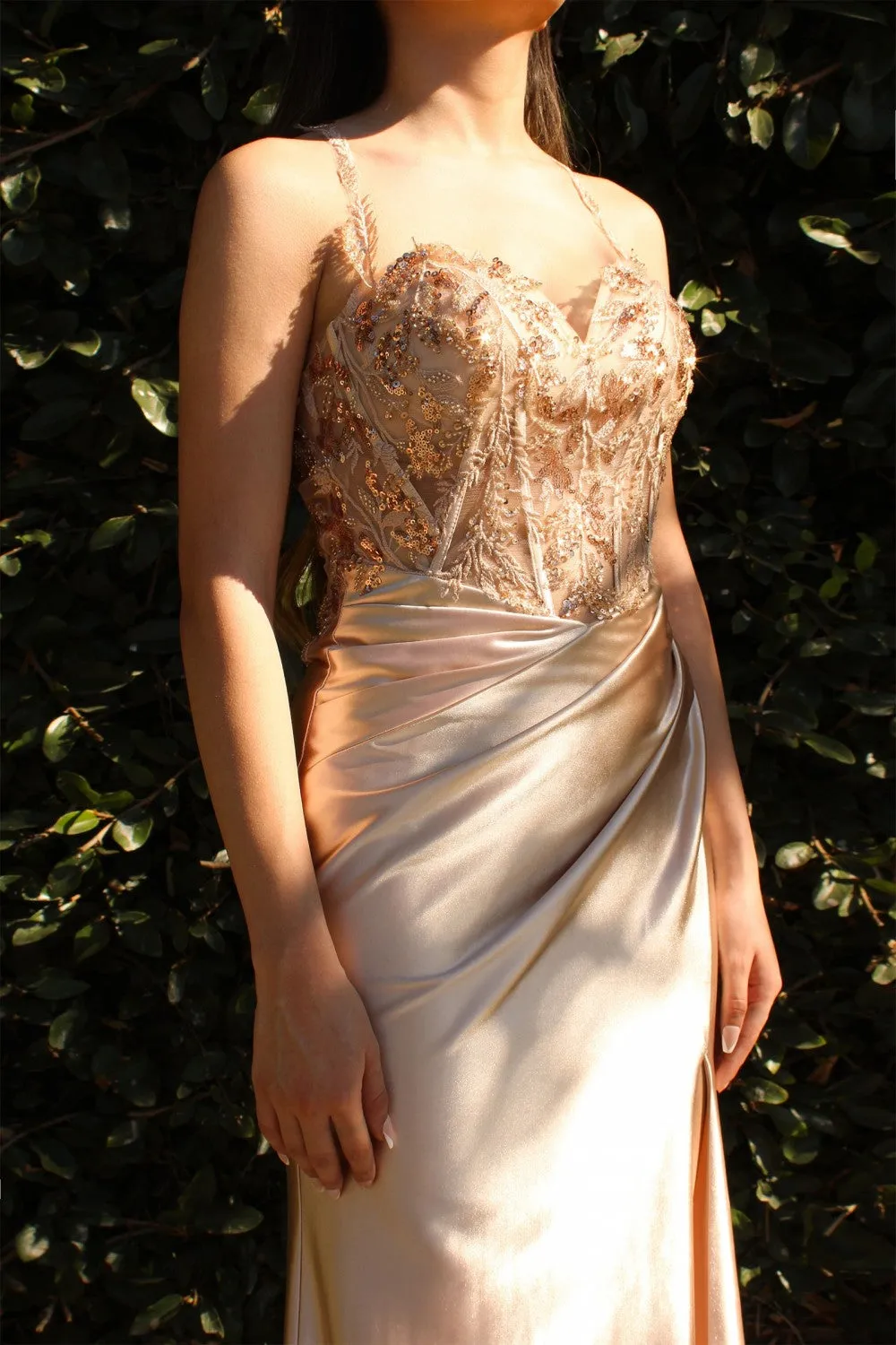 fitted gold sequin gown