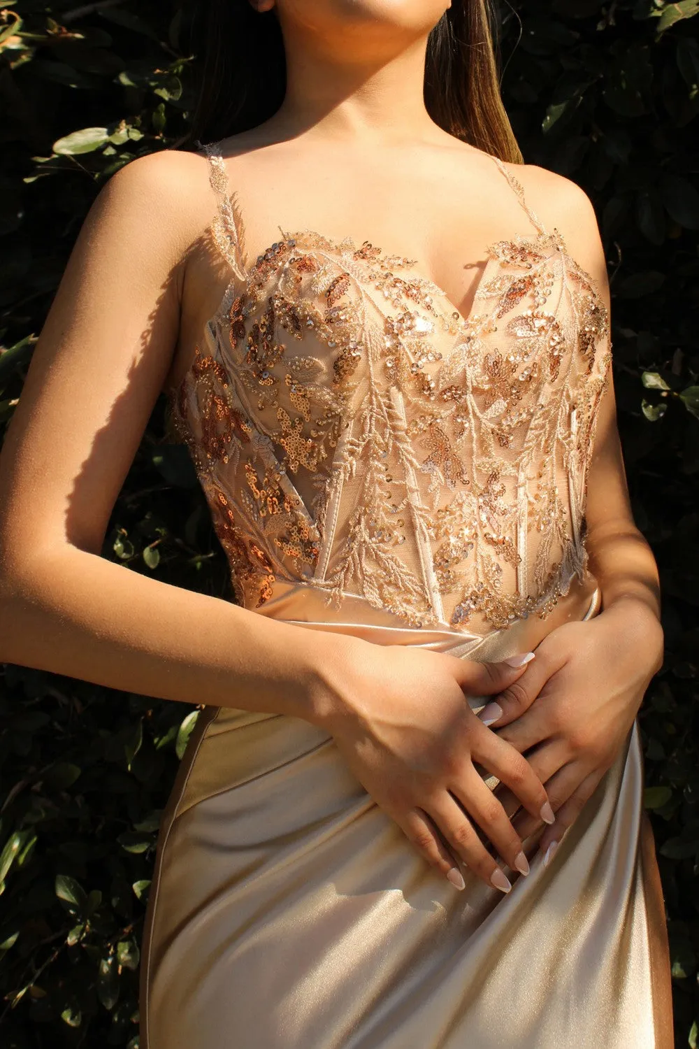 fitted gold sequin gown