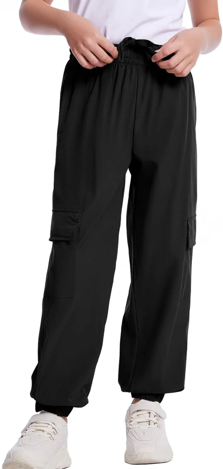 Flygo Boys Cargo Joggers Pants Quick Dry Hiking Pants Lightweight Outdoor Water-Resistant Athletic Track Trousers