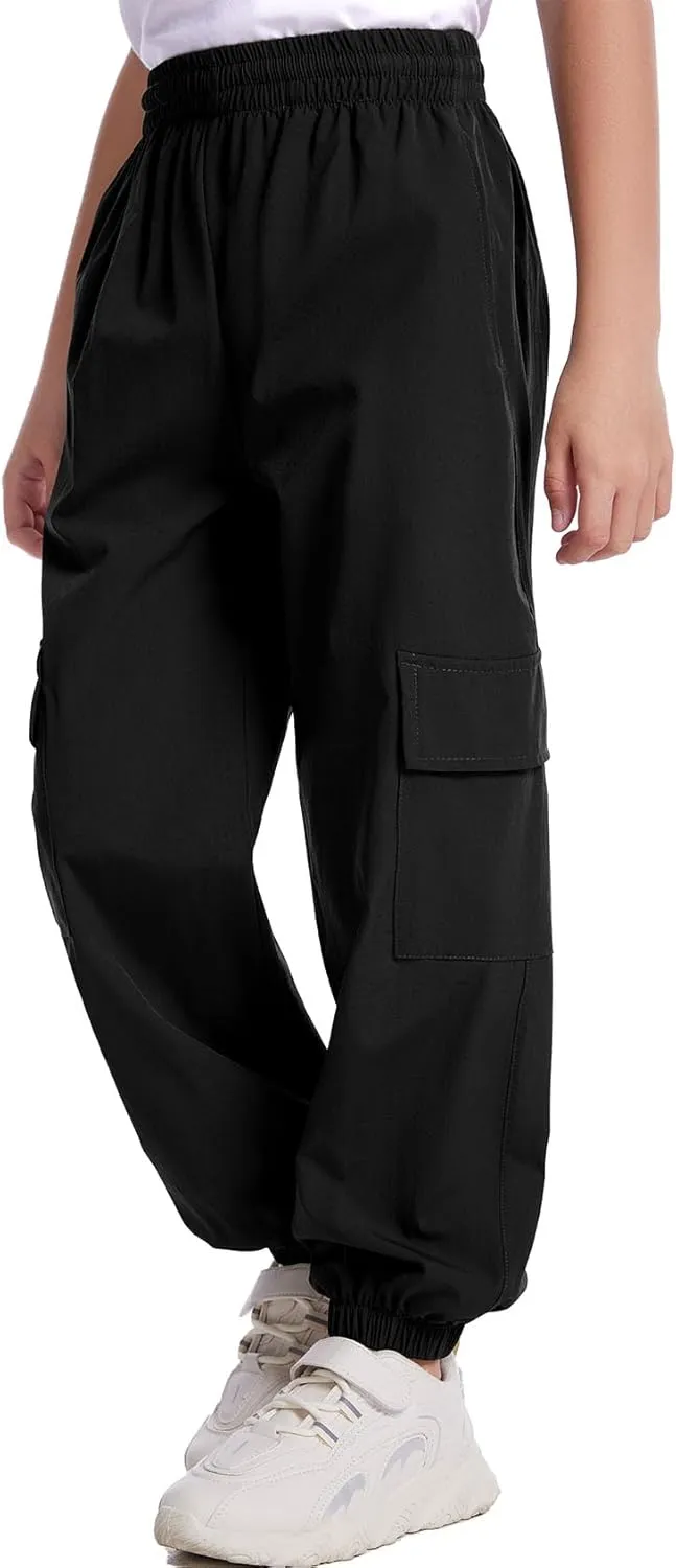 Flygo Boys Cargo Joggers Pants Quick Dry Hiking Pants Lightweight Outdoor Water-Resistant Athletic Track Trousers