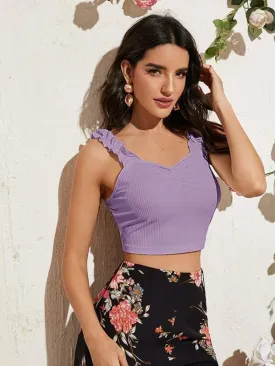 Frill Strap Rib-knit Crop Top
