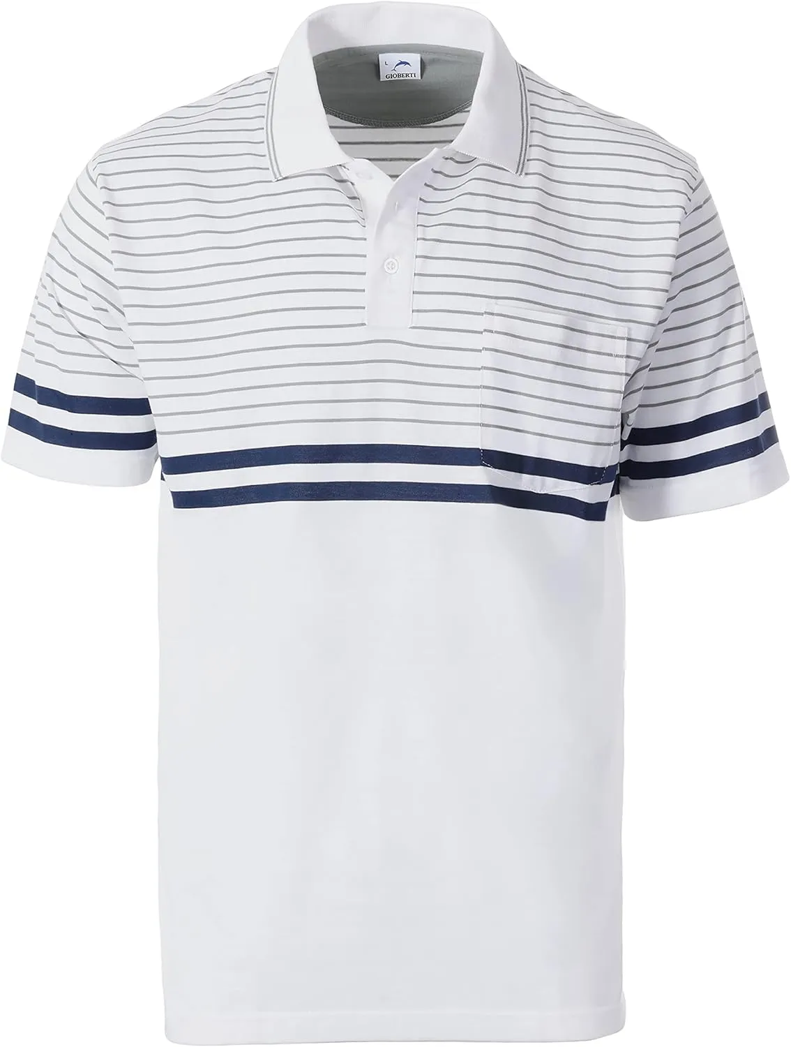 Gioberti Mens Double Striped Contrast Polo Shirt with Pocket - Yarn Dye