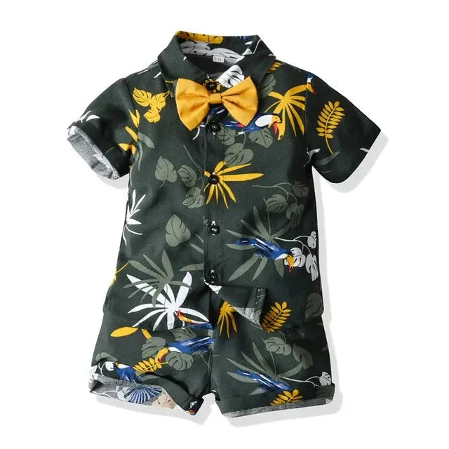 Hawaiian Children Boys Casual Clothes Short Sleeve Printed Shirt Shorts Kids Boys 2Pcs Suit