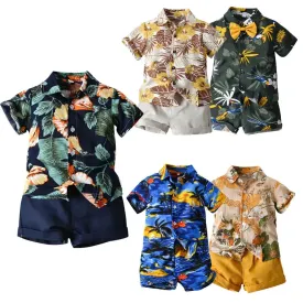 Hawaiian Children Boys Casual Clothes Short Sleeve Printed Shirt Shorts Kids Boys 2Pcs Suit