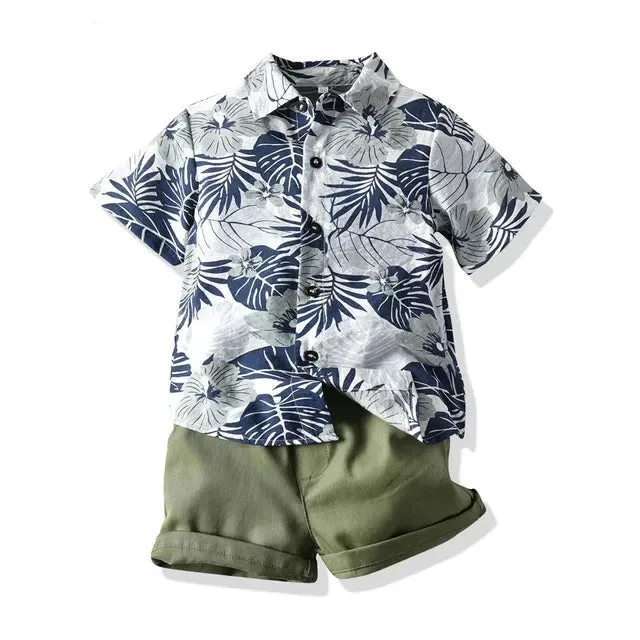 Hawaiian Children Boys Casual Clothes Short Sleeve Printed Shirt Shorts Kids Boys 2Pcs Suit